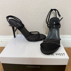 Nine West Black Glitter Strappy Heels